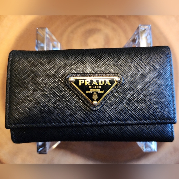 PRADA Tessuto Milano Saffiano Leather 6 Key Holder Wallet Cardholder Black - Picture 2 of 15